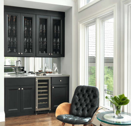 Traditional Wet Bar with Black Cabinetry