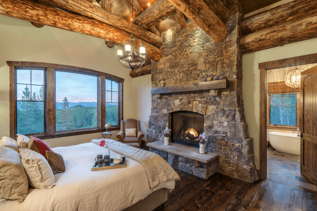 rustic-bedroom-stone-fireplace - Beck/Allen Cabinetry