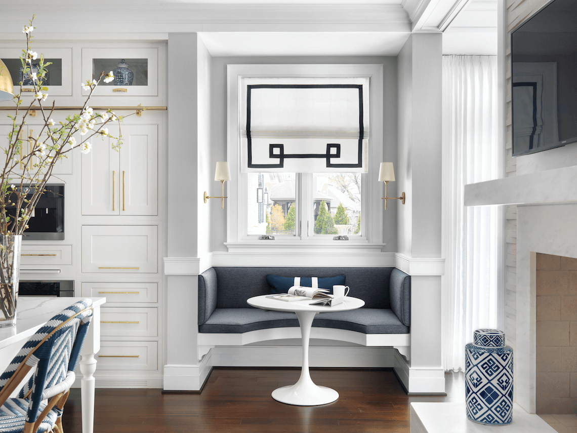 Custom Blue and White Banquette - Mitchell Wall - Beck/Allen Cabinetry