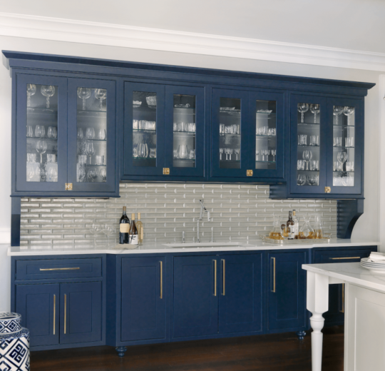 Wet Bar with Navy Cabinets