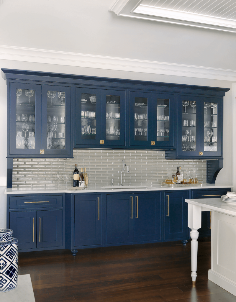 Navy Blue Cabinets with Brass Hardware - Beck/Allen Cabinetry