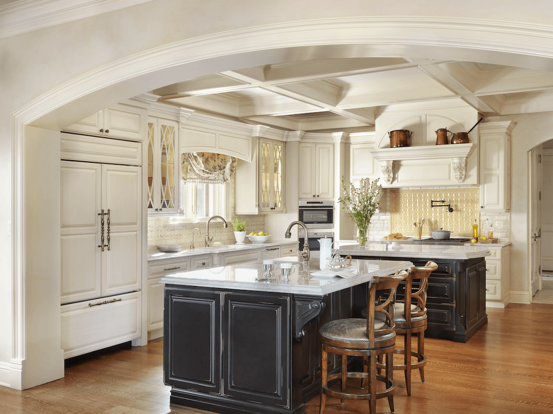 kitchen with two islands with sink