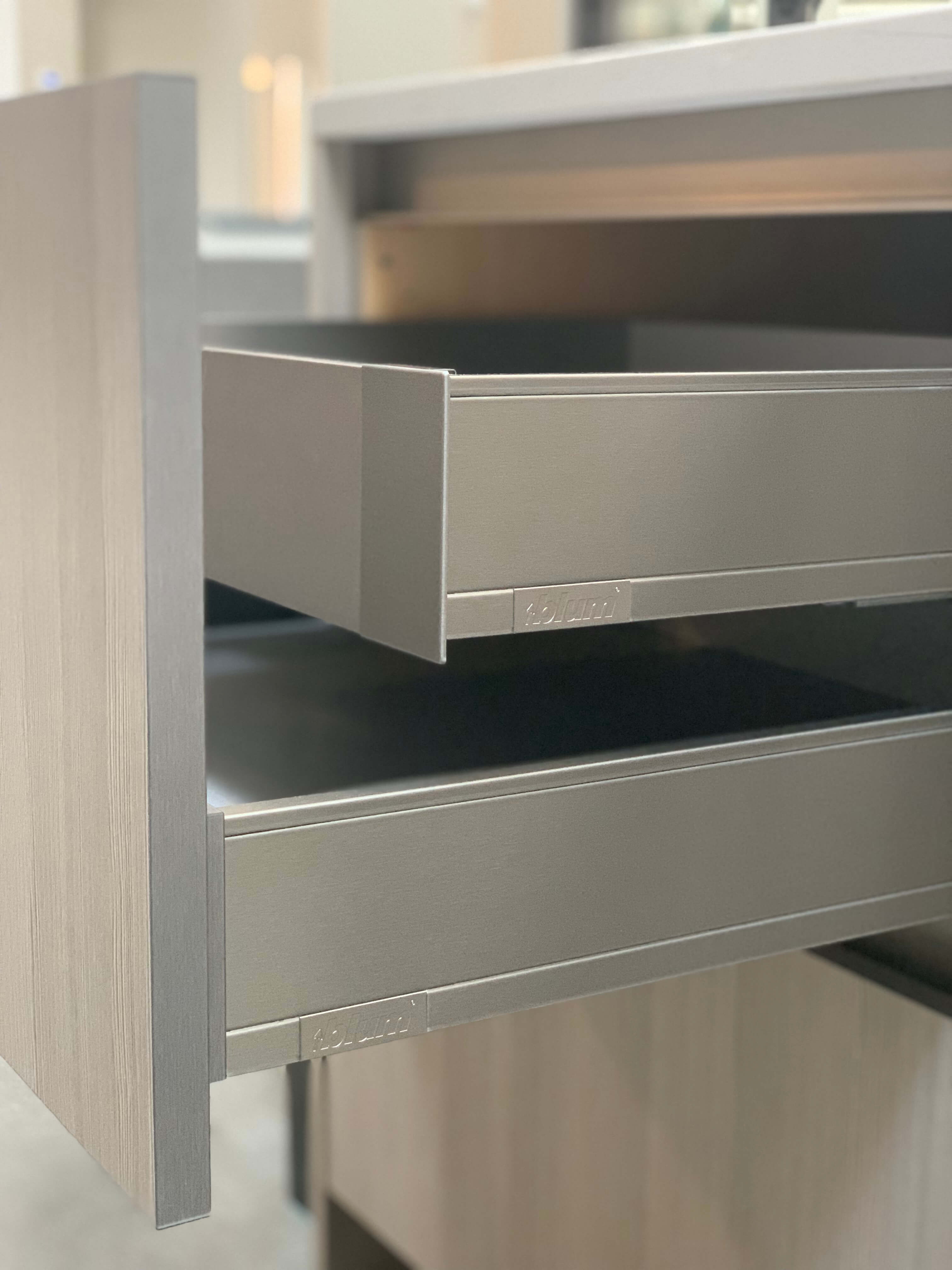 Legrabox steel drawers add space, durability and extend the life of your cabinetry. See here on display at Beck/Allen Cabinetry in St. Louis, MO.