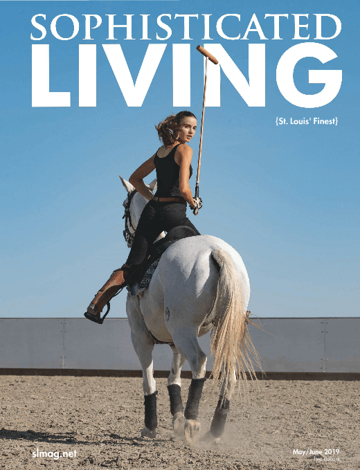 Front cover of the May/June issue of Sophisticated Living Magazine featuring a woman on a horse--the annual polo issue.