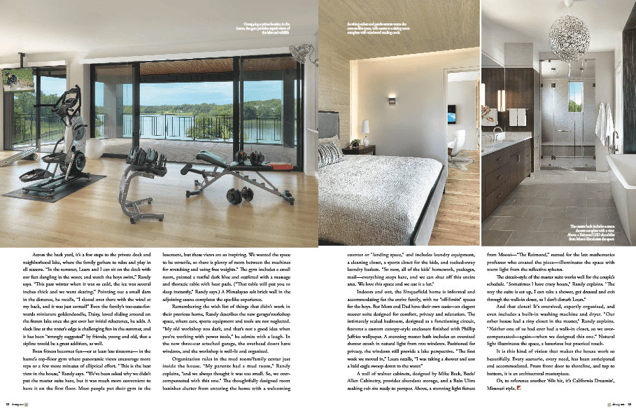 Pages from Sophisticated Living magazine, a modern home featuring Beck/Allen Cabinetry.