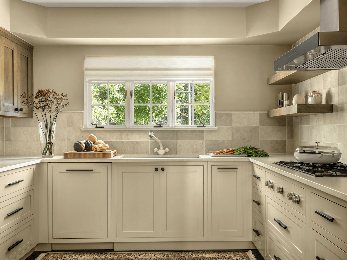 Two-Tone Kitchen Remodel, Beige Kitchen Cabinets and Quarter Sawn White Oak